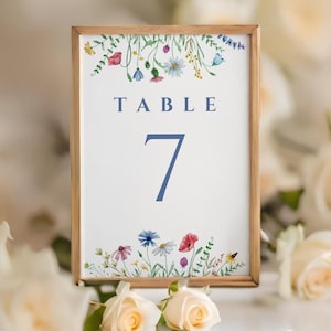 Wildflower Wedding Table Numbers Template, Floral Wedding Table Numbers Cards, Printable Wildflower Table Number Signs, Canva Table Numbers