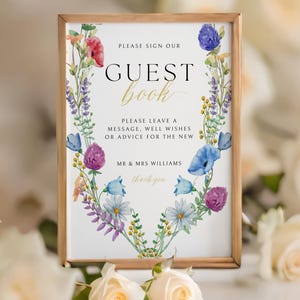 Wildflower Wedding Guest Book Sign, Watercolor Floral Wedding Guestbook Sign Template, Please Sign Our Guest Book, Floral Guestbook Sign