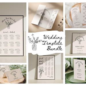 Vintage Wedding Sign Bundle, Hand Drawn Wedding Template Bundle, Unique Wedding Stationery Bundle, Retro Wedding Bundle, Canva Template