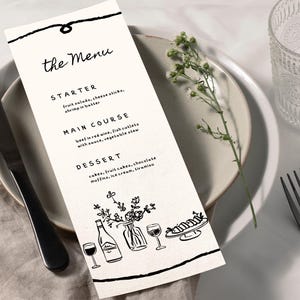 Hand Drawn Wedding Menu Cards Template, Whimsical Event Menu Cards, Cute Wedding Dinner Menu Template, Custom Wedding Menu, Menu Reception