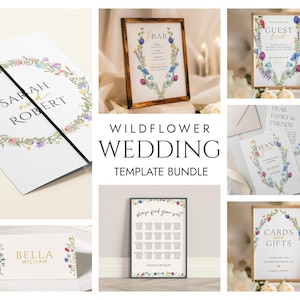 Wildflower Wedding Sign Bundle, Floral Wedding Template Bundle, Wildflower Wedding Stationery Bundle, Printable Wedding Bundle, Canva