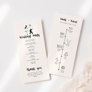 Cute Wedding Program Template, Hand Drawn Wedding Timeline, Whimsical Wedding Itinerary, Order Of Service, Printable Wedding Day Timeline