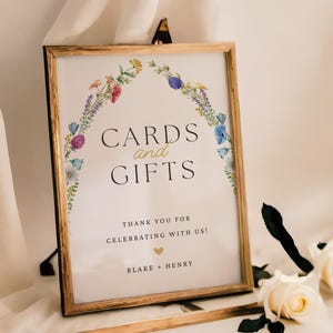 Wildflower Cards and Gifts Sign, Watercolor Floral Cards and Gifts Sign Template, Wedding Gift Table Sign, Wildflower Wedding Sign, Canva