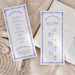 Whimsical Wedding Program Template, Hand Drawn Wedding Day Timeline, Order Of Service, Watercolor Wedding Program, Printable Wedding Program