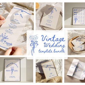 Vintage Wedding Sign Bundle, Hand Drawn Wedding Template Bundle, Whimsical Wedding Stationery Bundle, Blue Color Wedding Bundle, Canva