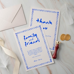 Tarjetas de agradecimiento de boda originales, tarjetas de agradecimiento de boda dibujadas a mano, postales de agradecimiento en acuarela, papelería de boda original, Canva