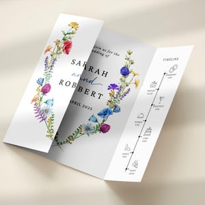 Wildflower Gatefold Wedding Invitation, Wildflower Wedding Gatefold Invitation Template, Wedding Details Card and RSVP Card Template, Canva