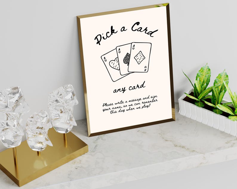 Vintage Wedding Playing Cards Sign Template, Hand Drawn Wedding Pick A ...