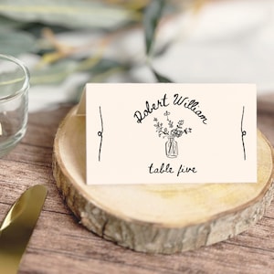 Vintage Hochzeit Tischkarten Vorlage, Handgezeichnete Tischkarten Namen, Retro Hochzeit Tischkarten, Hochzeit Namenskarten, Bearbeitbare Tischkarte, Canva