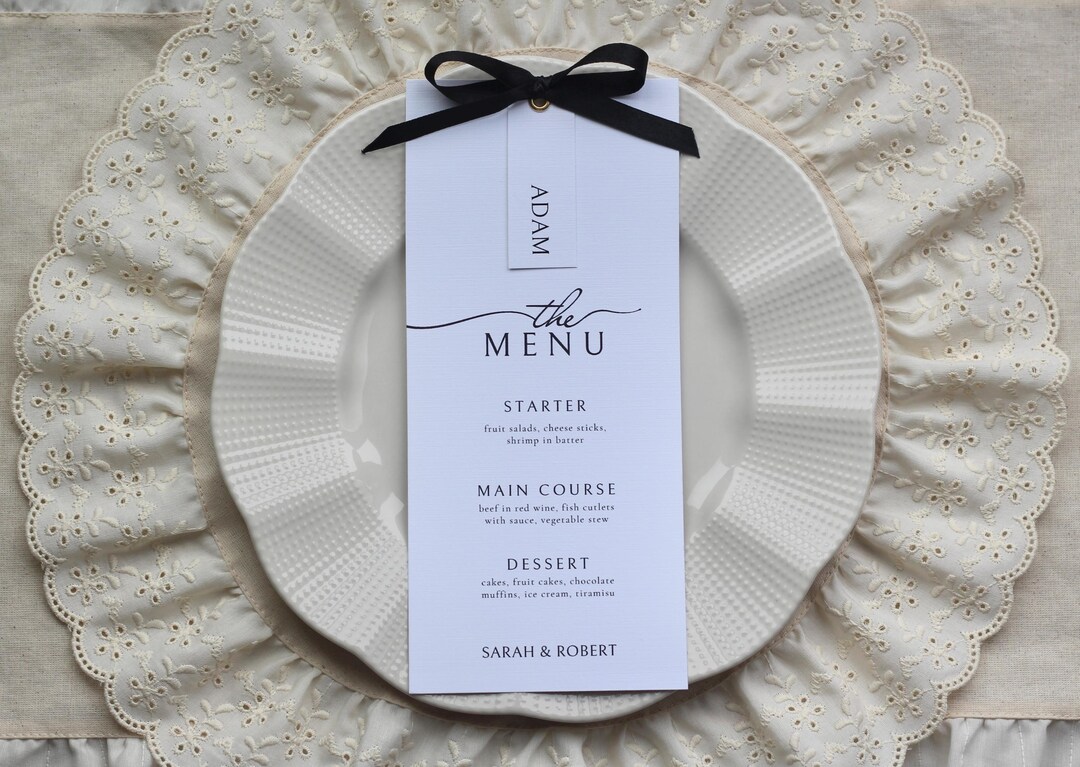 Elegant Wedding Menu + Place Cards Template, Bow Wedding Reception ...