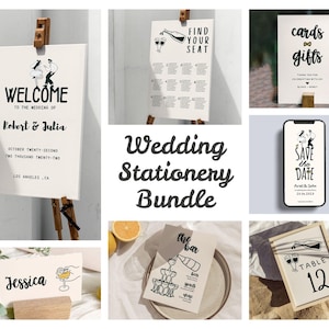 Cute Wedding Sign Bundle, Hand Drawn Wedding Template Bundle, Whimsical Wedding Stationery Bundle, Unique Wedding Bundle, Canva Template