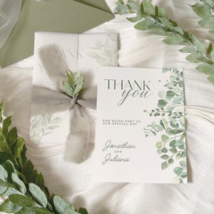 Doppelseitige Dankeskarten-Vorlage, Eukalyptus-Hochzeits-Postkarte-Dankeschön, Dankeschön-Notizen, Bearbeitbare Dankeschön-Karten, Canva-Vorlage