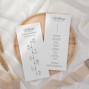 Minimal Wedding Program Template, Modern Wedding Day Timeline, Wedding Itinerary, Order Of Service, Printable Wedding Day Timeline, Canva