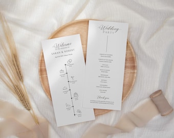 Minimal Wedding Program Template, Modern Wedding Day Timeline, Wedding Itinerary, Order Of Service, Printable Wedding Day Timeline, Canva