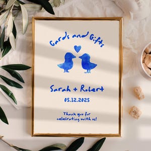 Skurrile Karten und Geschenke Schild, Aquarell Karten und Geschenke Schild Vorlage, Hochzeitsgeschenk Tischschild, Handgezeichnete Hochzeit Beschilderung, Vogel Design