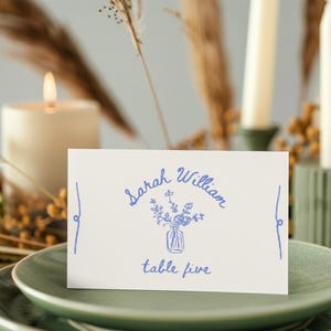 Plantilla de tarjetas de lugar para boda vintage, nombres dibujados a mano, tarjetas de lugar retro, tarjetas de nombre para boda, tarjeta de lugar editable, Canva