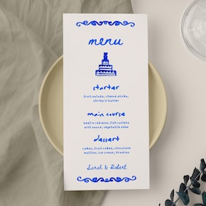 Whimsical Wedding Menu Cards Template, Hand Drawn Wedding Menu Cards, Watercolor Wedding Dinner Menu, Custom Wedding Menu, Whimsical Menu