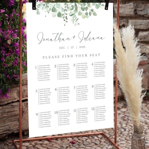 Eucalyptus Wedding Seating Chart Template, Floral Wedding Seating Chart Sign, Printable Wedding Seating Plan, Wedding Table Plan, Table Plan