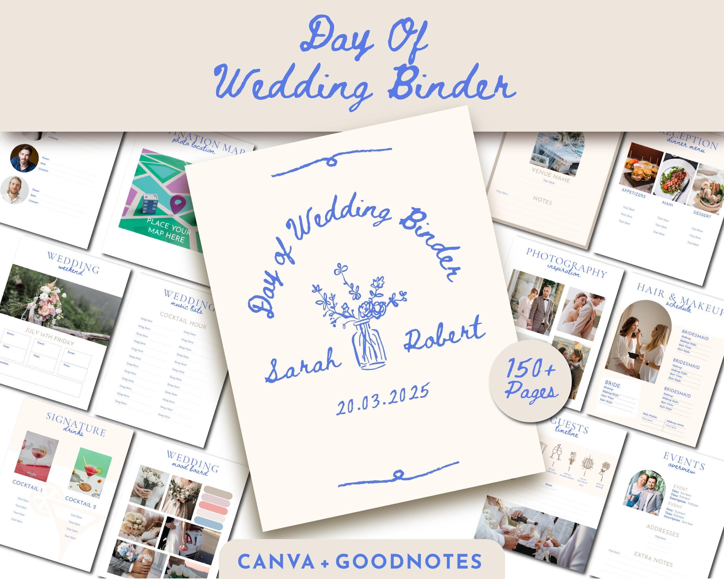 Hand Drawn Wedding Binder, Vintage Wedding Day Binder, Day Of Wedding Binder, Wedding Planner Template, Vision Board, Canva + GoodNotes