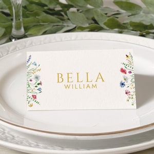 Modèle de marque-places pour mariage fleurs sauvages, noms de marque-places fleurs sauvages, marque-places floraux pour mariage, marque-places pour mariage, marque-places imprimables