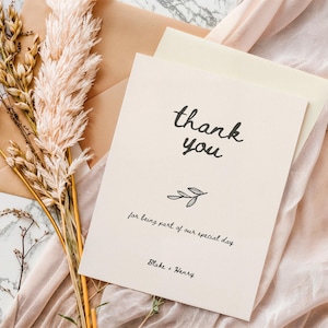 Handgezeichnete Hochzeit Dankeskarten, Skurrile Hochzeit Dankeskarten, Vintage Blumen Postkarte Dankeschön, Hochzeitspapeterie, Canva