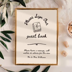 Hand Drawn Wedding Guest Book Sign, Vintage Wedding Guest Book Sign Template, Please Sign Our Guestbook, Whimsical Guestbook Sign, Canva