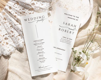 Classic Wedding Program Template, Elegant Wedding Day Timeline, Minimal Wedding Itinerary, Order Of Service, Infographic Wedding, Canva