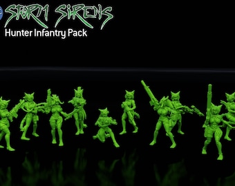 Storm Sirens Hunter Infantry Pack – Sci-Fi Female Soldiers | Imperial Guard Proxy | Unpainted Resin Miniatures