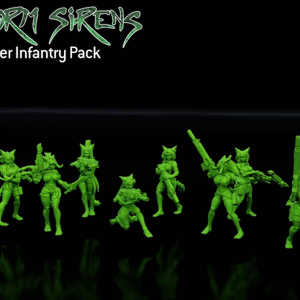 Storm Sirens Hunter Infantry Pack – Sci-Fi Female Soldiers | Imperial Guard Proxy | Unpainted Resin Miniatures