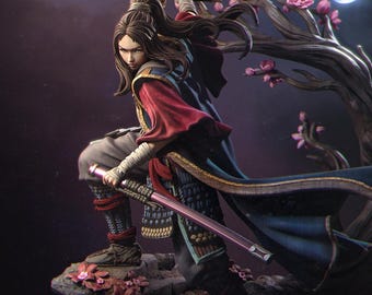 Michiko Samurai Warrior | 3D Printed Resin Miniature Statue | 75mm & 140mm Unpainted Figure | Nerikson