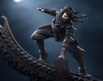Shizuka Rooftop Ninja | 3D Printed Resin Miniature Statue | 75mm & 140mm Unpainted Figure | Nerikson