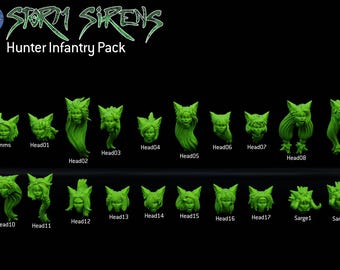 Storm Siren Cat Girl Heads – Sci-Fi Infantry Head Set | Imperial Guard-Style Proxy | Resin Conversion Bits