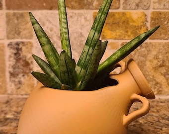 Ancient Charm- Tilted Mediterranean Amphora Planter.  Indoor Planter for Cactus & Succulent