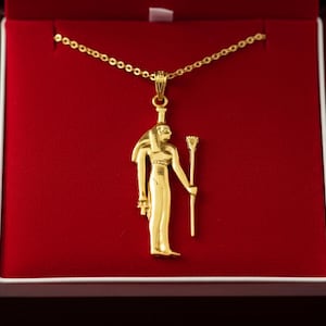 Gold Goddess Nephthys Large Pendant Necklace, Egyptian Jewelry Gifts for Men and Women