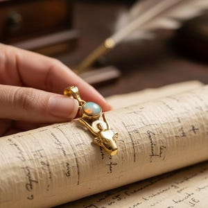 Gold Hathor Cow Head Pendant, Opal Egyptian Goddess Necklace, Ancient Revival Jewelry image 3
