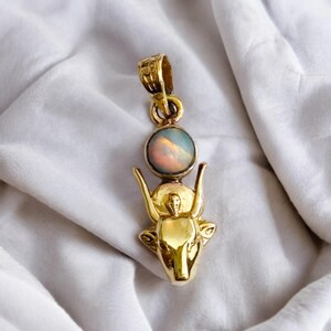 Gold Hathor Cow Head Pendant, Opal Egyptian Goddess Necklace, Ancient Revival Jewelry image 10