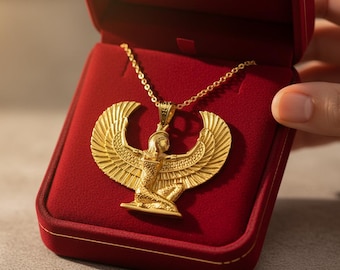 Colgante Maat alado de oro, collar de la diosa egipcia, talismán de equilibrio de la verdad