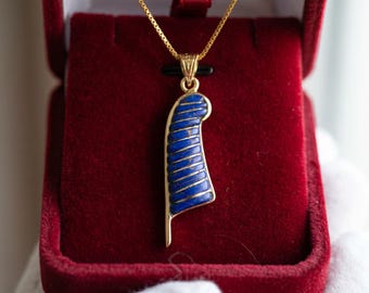 Gold Maat Feather Lapis Lazuli Necklace, Egyptian Goddess Amulet