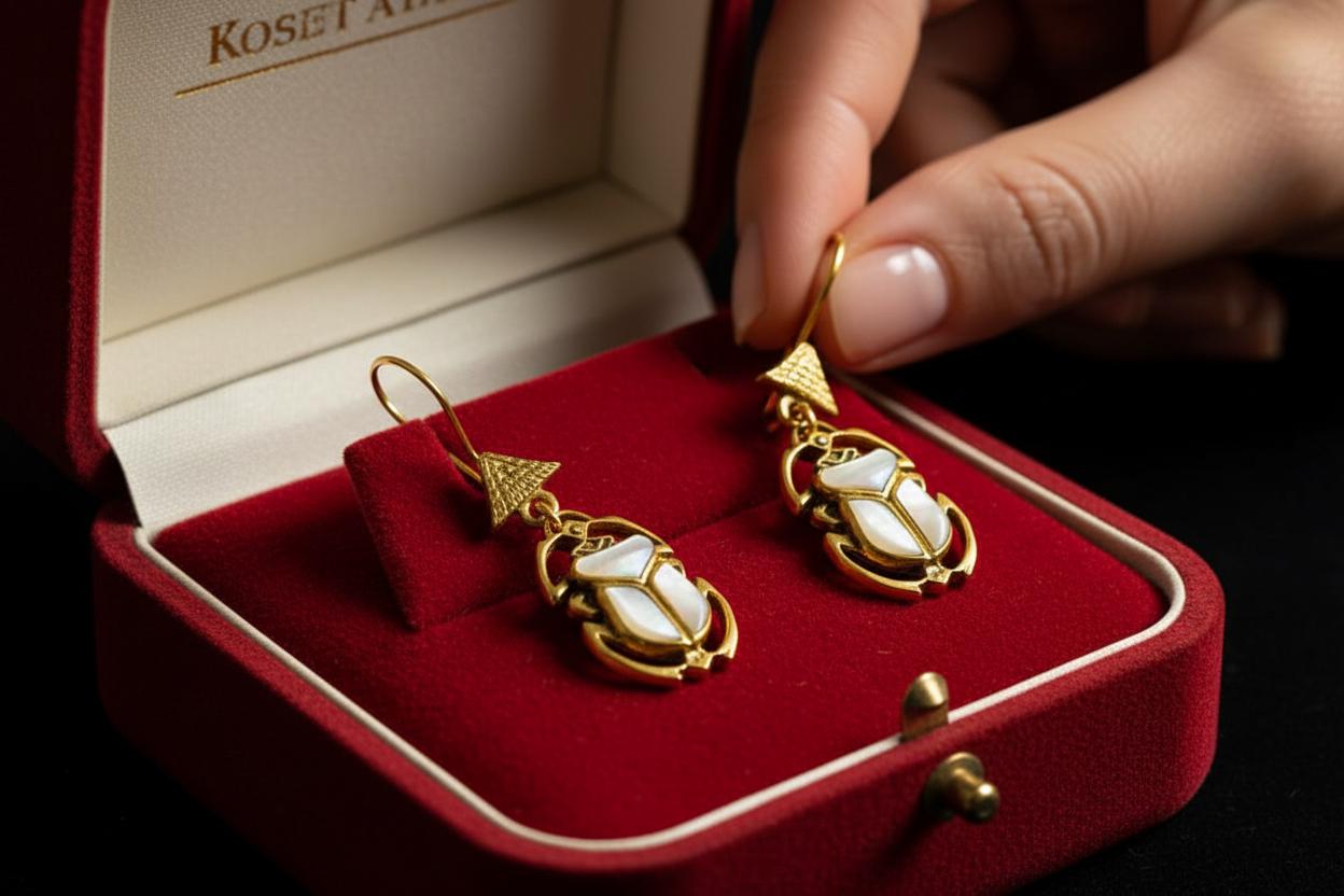 Orecchini A Goccia Artigianali – Scarabeo Egiziano 3D In Argento Sterling Fatto A Mano
