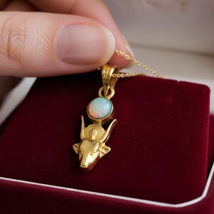 Gold Hathor Cow Head Pendant, Opal Egyptian Goddess Necklace, Ancient Revival Jewelry image 14