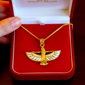 Gold Winged Isis Pendant, Green Red Opal Egyptian Goddess Necklace, Divine Amulet, Ancient Egypt Jewelry, Gift for Men and Women image 15