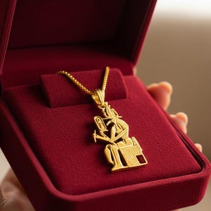 Gold Thoth Throne Pendant Necklace, Egyptian God Amulet, Osirian Crown Talisman