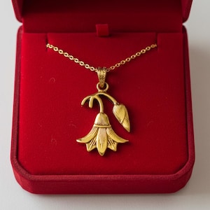 Gold Lotus Flower Pendant, Egyptian Revival Necklace