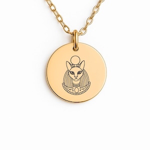 18K Gold Filled Bastet Necklace: Egyptian Cat Goddess Amulet
