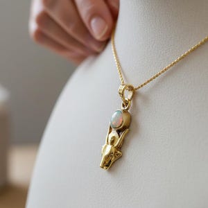 Gold Hathor Cow Head Pendant, Opal Egyptian Goddess Necklace, Ancient Revival Jewelry image 11