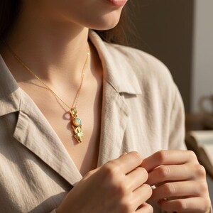 Gold Hathor Cow Head Pendant, Opal Egyptian Goddess Necklace, Ancient Revival Jewelry image 8