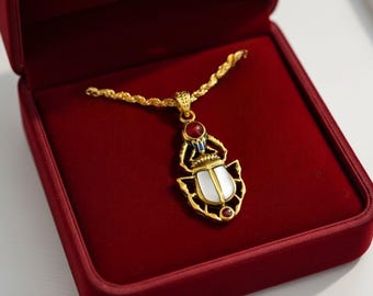 Colgante de escarabajo de oro y nácar, collar de estilo egipcio