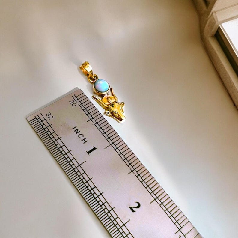 Gold Hathor Cow Head Pendant, Opal Egyptian Goddess Necklace, Ancient Revival Jewelry image 6