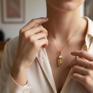 Gold Hathor Cow Head Pendant, Opal Egyptian Goddess Necklace, Ancient Revival Jewelry image 9