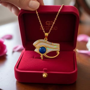 Handmade Gold Eye of Horus Opal Pendant, Egyptian Protection Talisman Jewelry